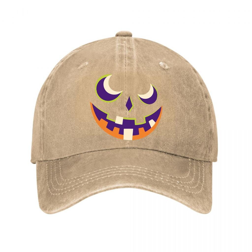Playful Halloween Pumpkin Smile Grap Washed Baseball Cap Outdoor For Womens Unisex FeUnisex Dad Hat
