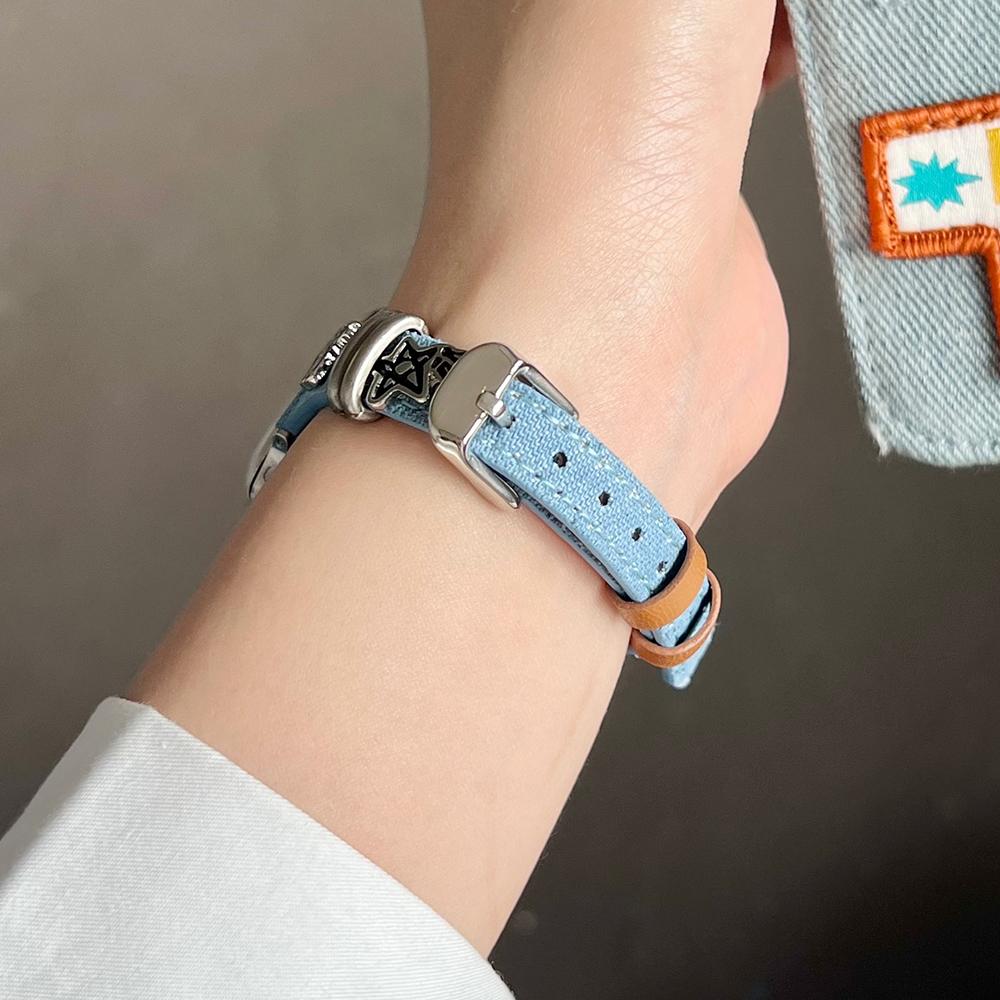 Watch Band for Apple Watch Series 11 10 42mm/9 8 7 41mm/SE3 SE2 SE 6 5 4 40mm/3 2 1 38mm Puppy Decor Denim Strap