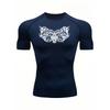 Men's Chest Tattoo-Inspired Skull Compression Shirt High Elasticity Moisture Wicking Bodybuilding Sportswear