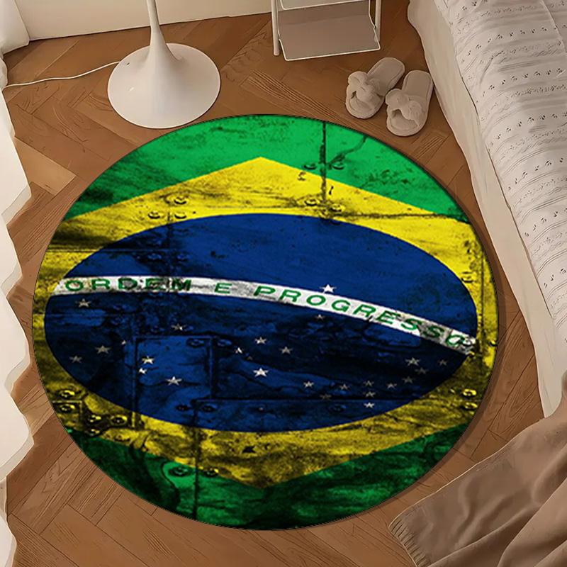 Brazilian Flag Artwork Round Rug for Livingroom,Bedroom, Palyroom, Chair Rug, Area rug, Circle Carpet, Large Size Fan Christmas gift