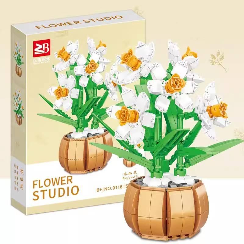 Blocks Building Puzzle Flower Peach Blossom Rose Cherry Blossom Kid Toy Model