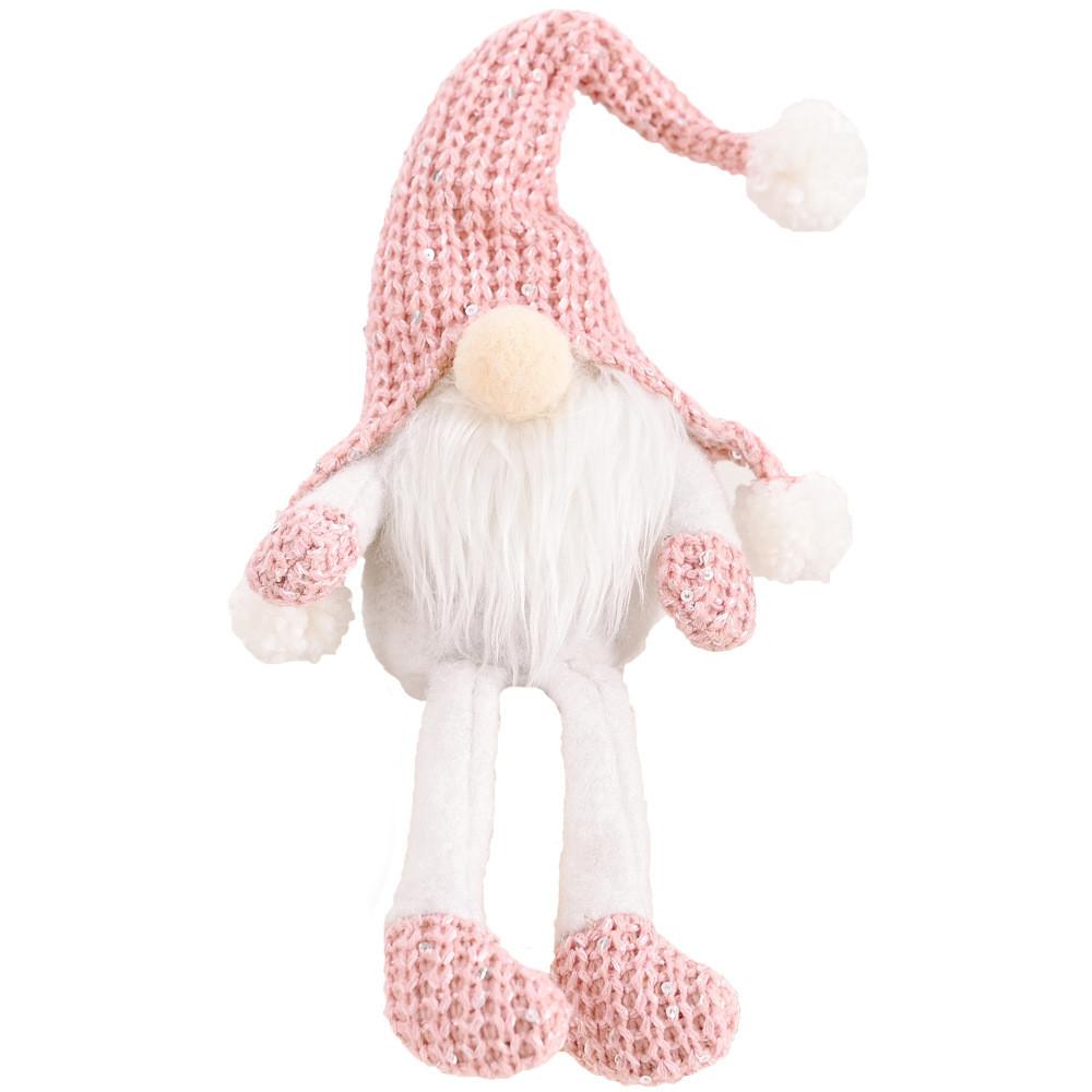 Playful Christmas Figurine Adorable Knitted Hat Old Man Doll With Hanging Legs For Decor