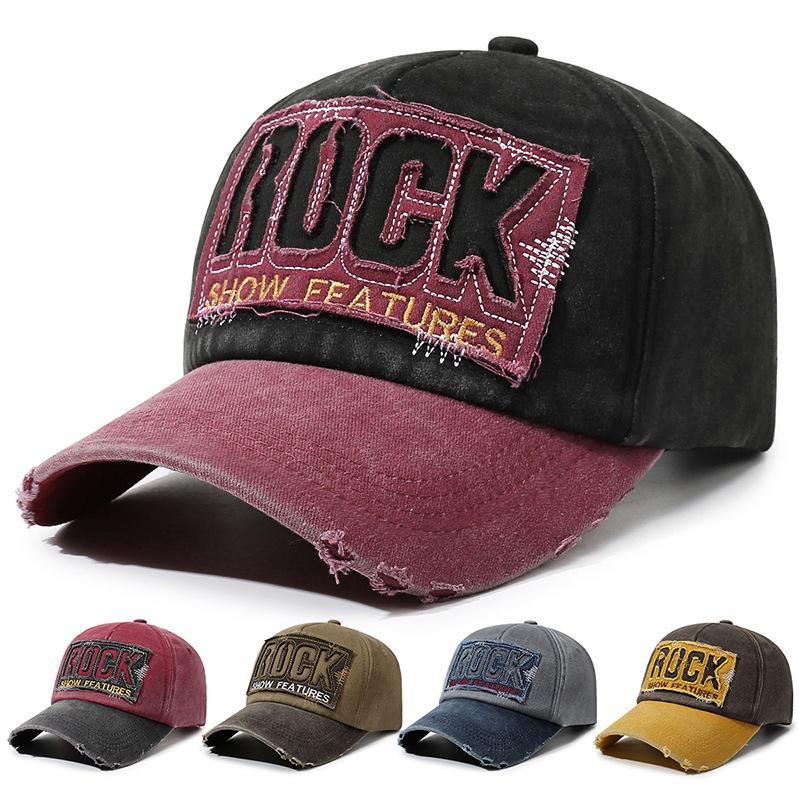 Embroidery Rock Hat Men'S Washed Cotton Splicing Baseball Cap Retro Retro Hip Hop Cap Women