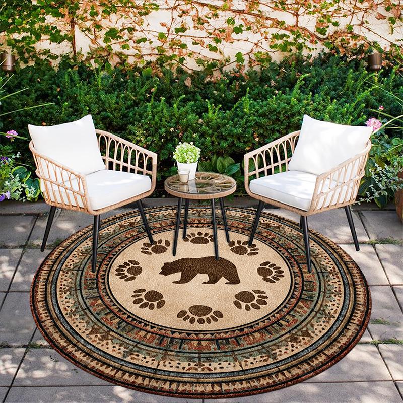 Vintage Bear pattern round rug,Carpet Rug for Living Room Bedroom Sofa Playroom Decor,Non-slip Floor Mat,Holiday Gifts and Birthday Gifts