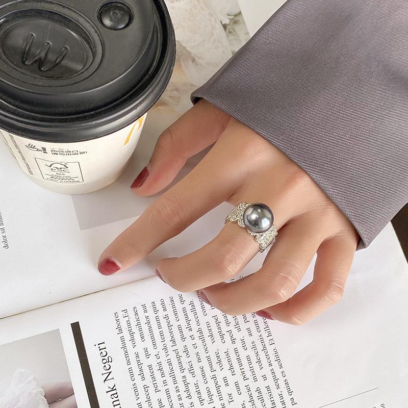 Jewelry Copper Platinum Plated Row Ring Pearl Temperament Personality Women'S Ring 12Mm