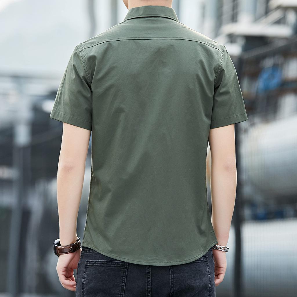 Amyni Red Stitch Oxford Short Summer Solid Color Men's Shirt, Casual, Sports, Sleeve, Wear, Stylish,