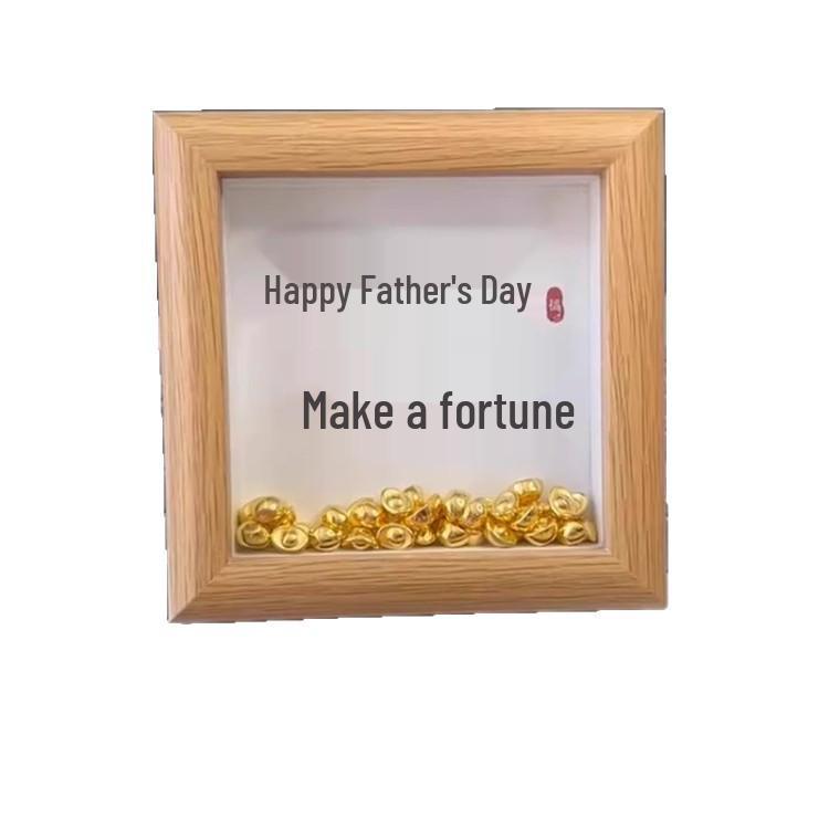 Gold Ingot Photo Frame Wooden Ornament - Creative DIY Gift for Dad