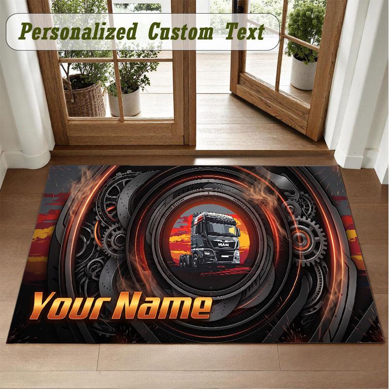Crystal Velvet Square Rug Custom NameMAN Truck Pattern Non Slip Home Floor Decor Rug
