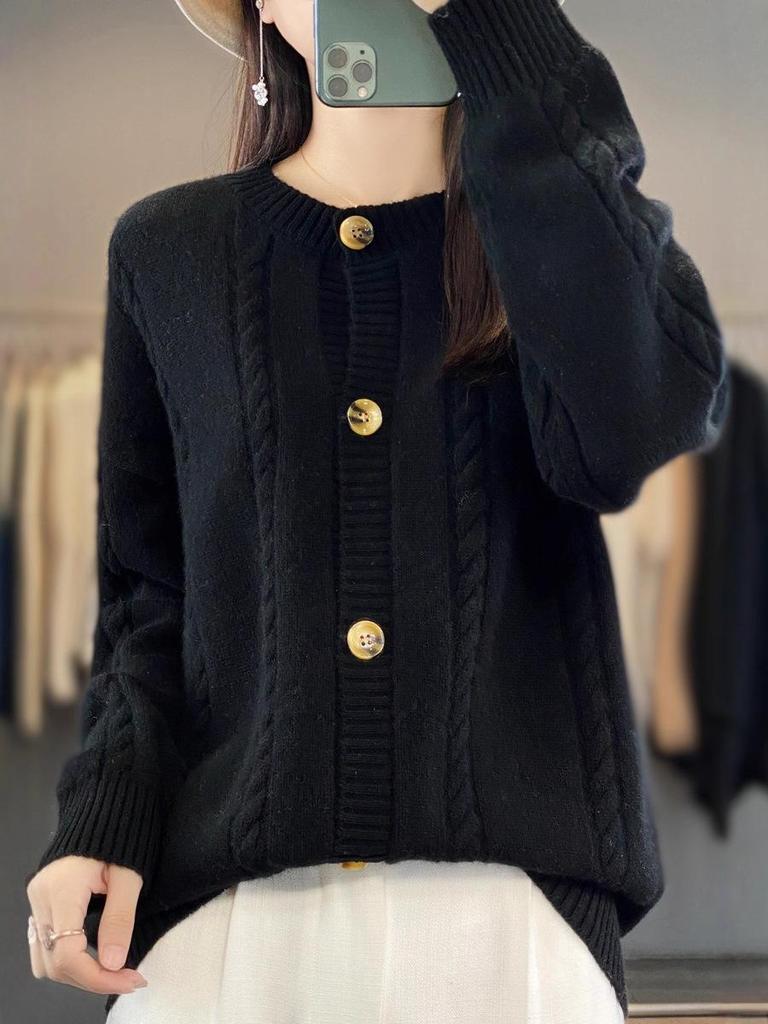 Cozy Cable Knit Cardigan for Women - Retro Twist Design, Loose & Comfortable, Perfect for Autumn and Winter Outings