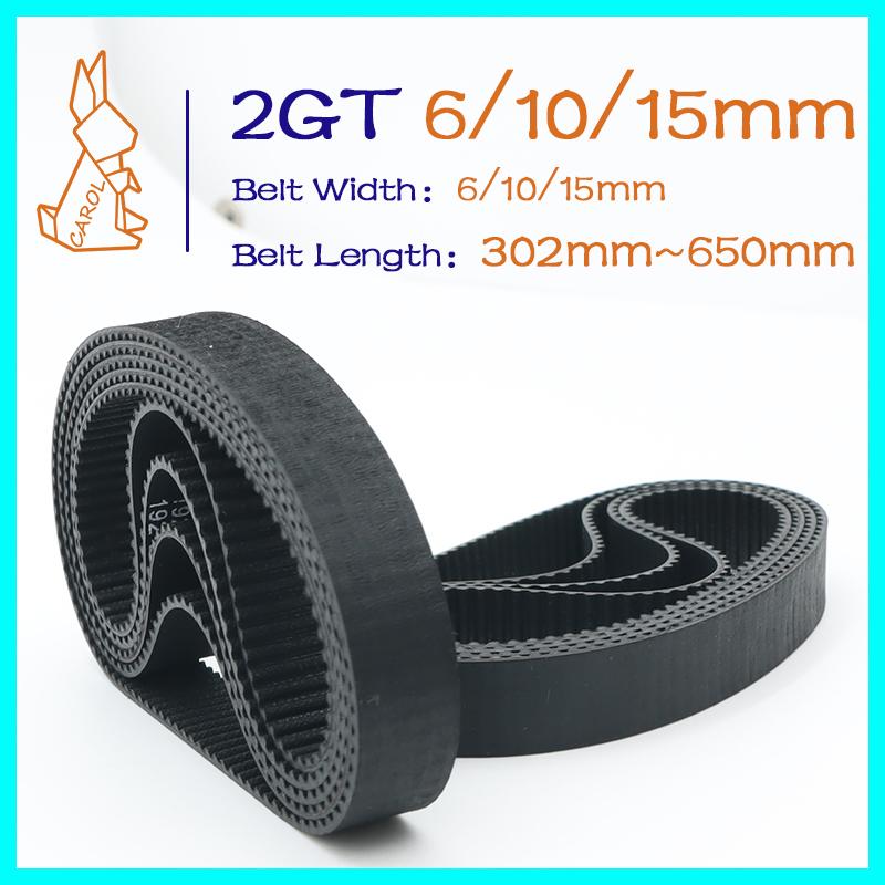 2GT Belt Width 6/10/15mm GT2 Timing Belt Perimeter 302mm~650mm Closed Loop Rubber Timing Synchronous Belt 3D Printer Belt Parts 302mm