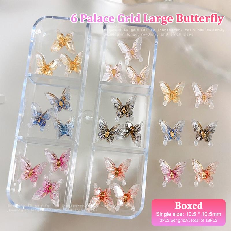 Multi Color Transparent Butterfly Nail Charms 3D Resin Glossy Small DIY Nail Art Decorations 18/24/30Pcs/Set