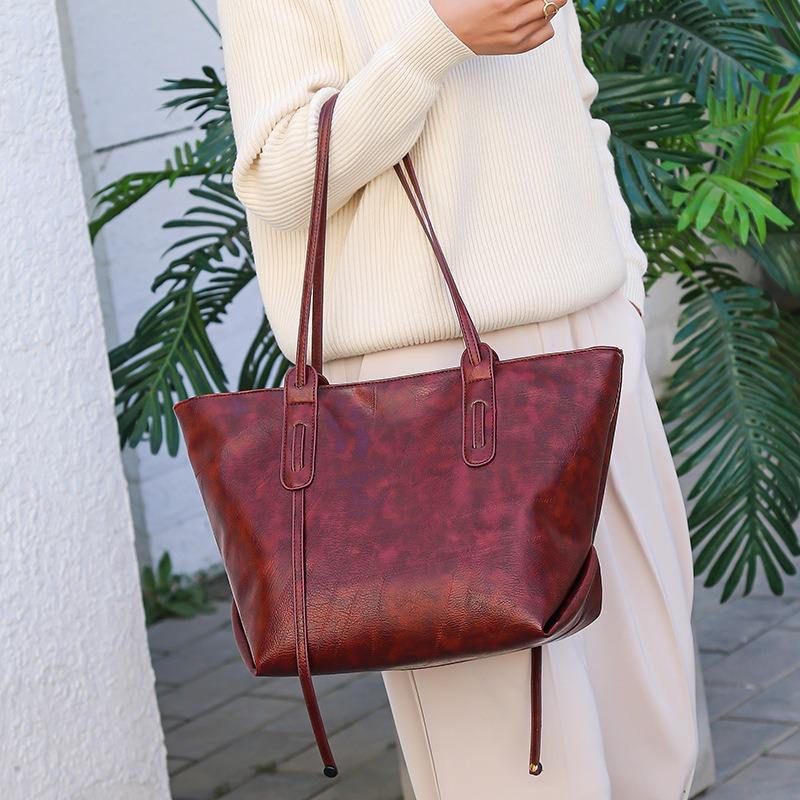 Women's bag generation Crazy Horse leather retro shoulder bag large capacity cowhide portable tote large bag OEM