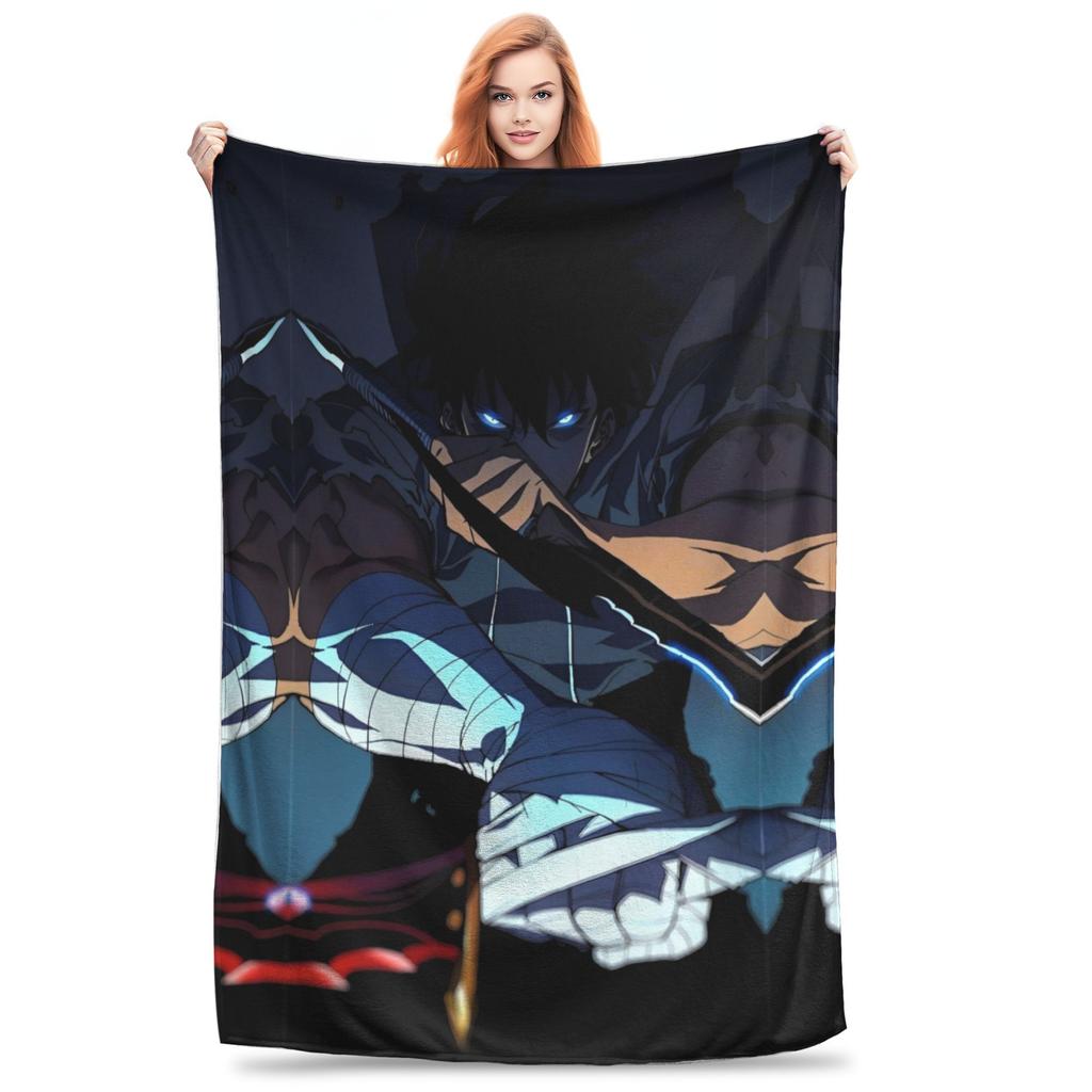 Solo S-ung Jin-woo Leveling Blankets Anime Solo Leveling Plush Vintage Breathable Throw Blankets for Home Winter