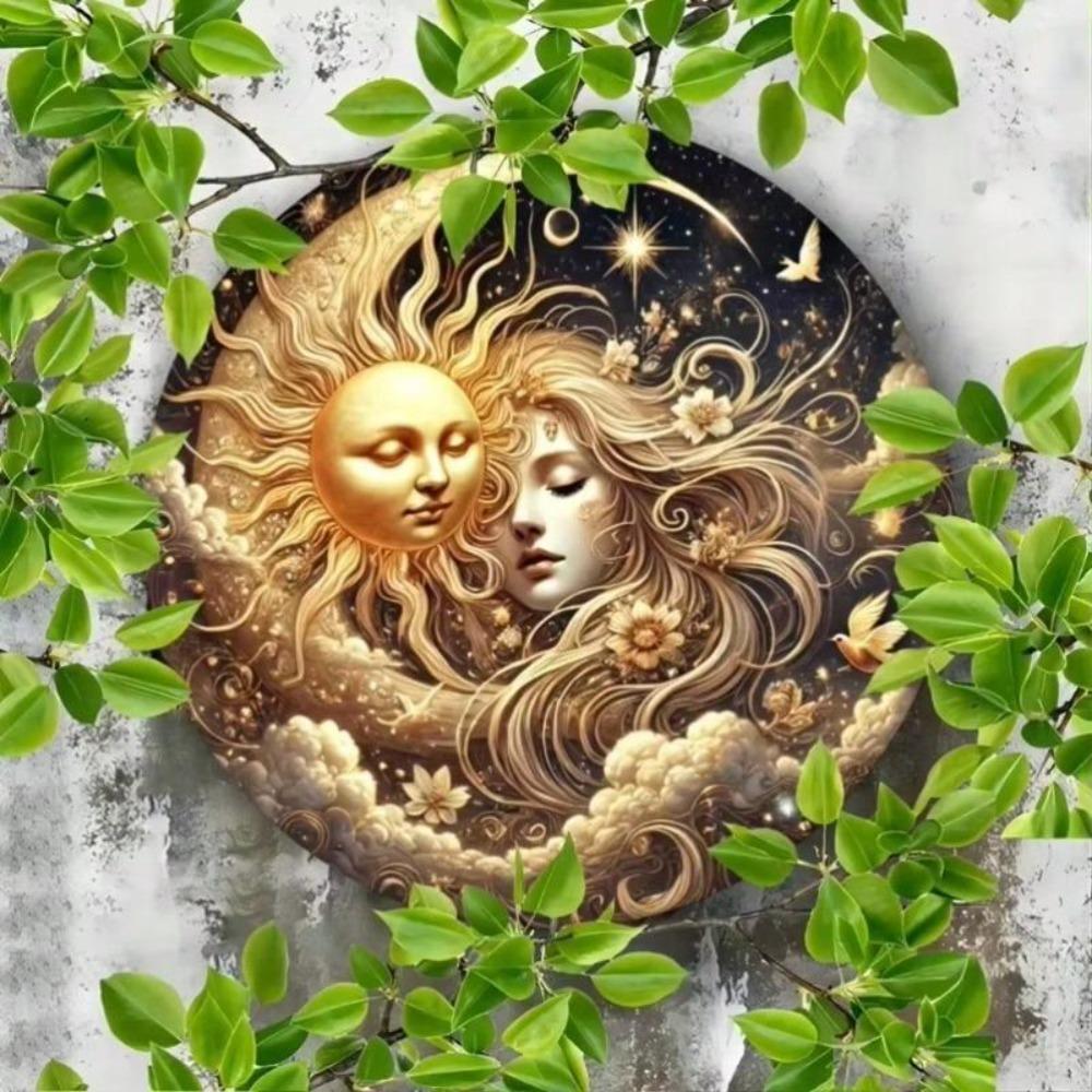 Celestial Sun Moon Floral Metal Wall Art Decor for Living Room Restaurant