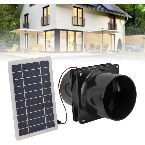 6in Solar Powered Exhaust Fan, ABS Solar Panel Powered Fan Kit, Solar Exhaust Vent Fan Ventilator for Round Pipe for Pet House Chicken Coop RV