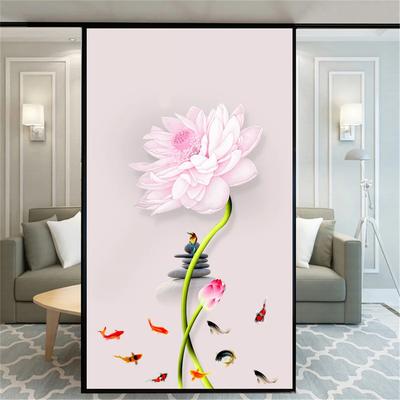 Static Cling Privacy Windows Film Decorative Lotus Pond Stained Glass Window Stickers Frosted Window Tint Film