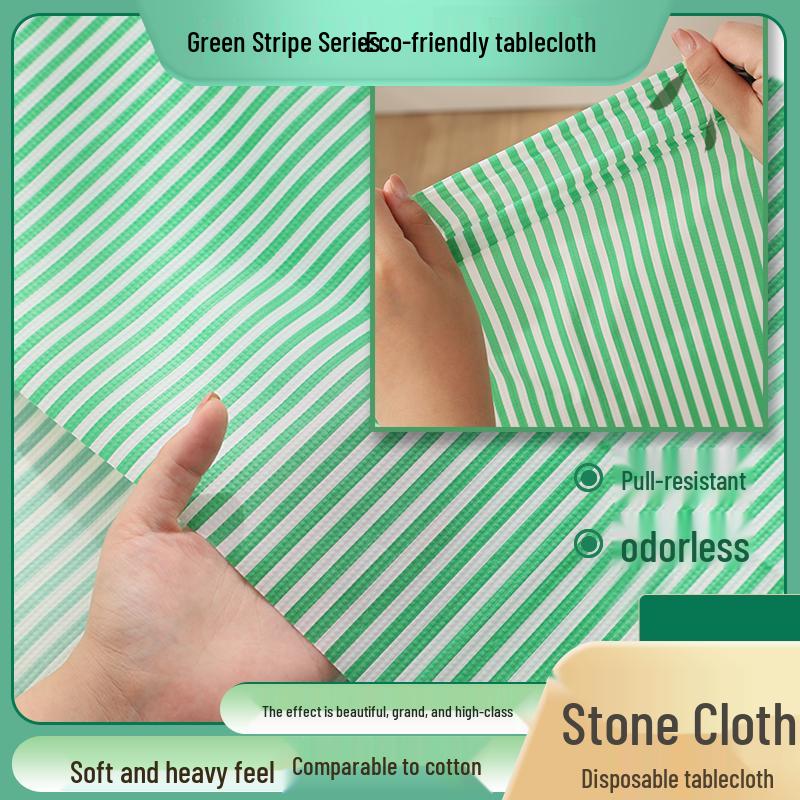 Disposable Extra Thick Green Stripe Rectangular Tablecloth