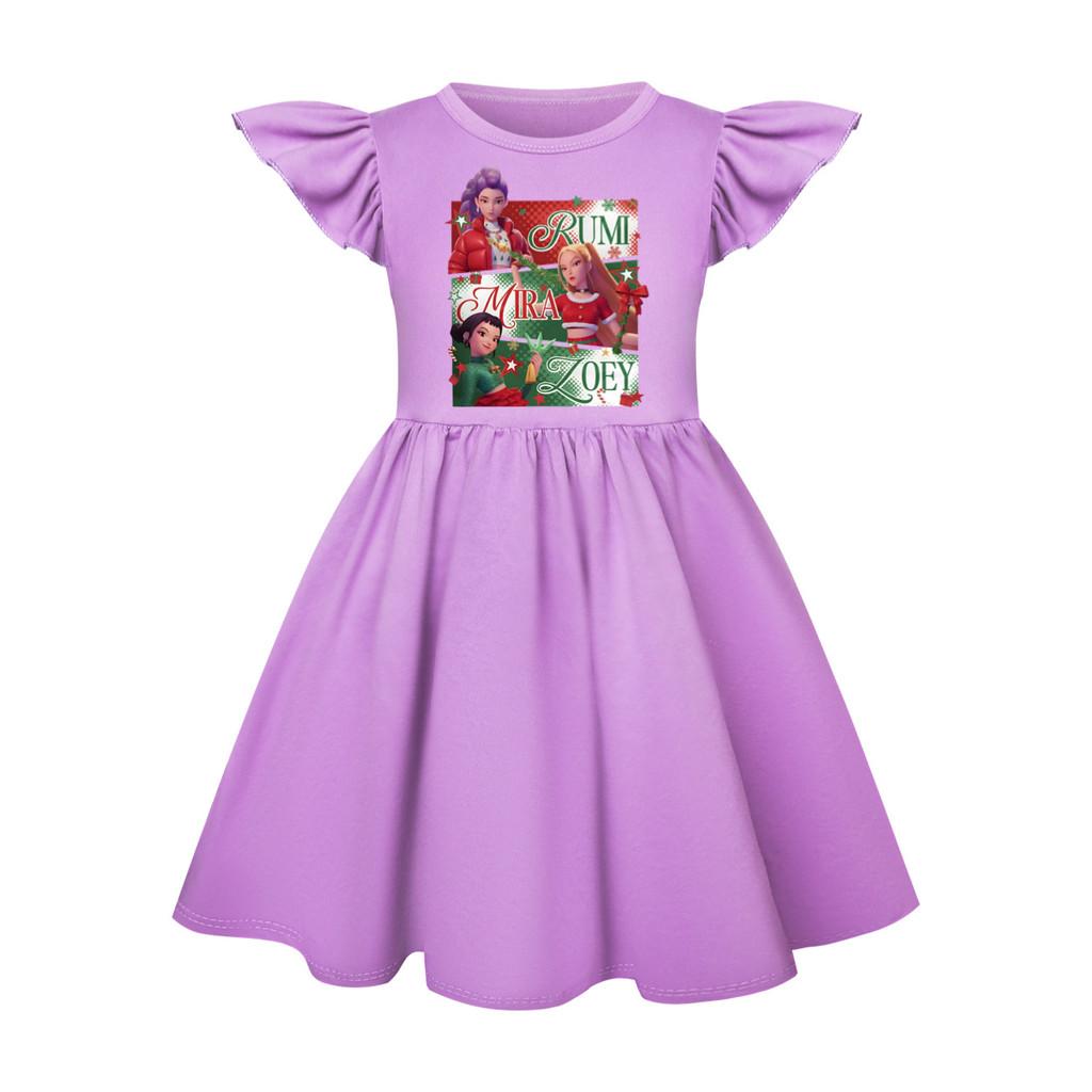 5167 Kids Girls Christmas New Year Mira Zoey Rumi Printed Ruffle Short Sleeves Casual Dress