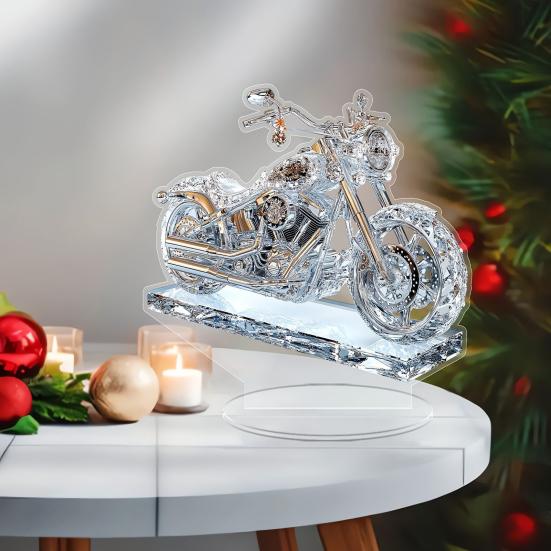 Faux Crystal Acrylic Motorcycle Ornament 2D Flat Clear Motorbike Table