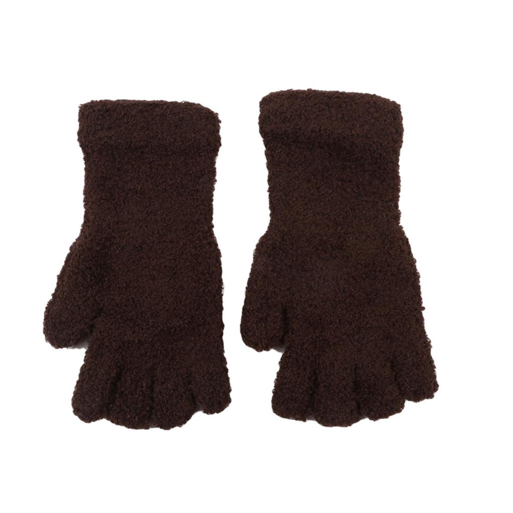 Coral Fleece Half Finger Gloves Solid Color Winter Warm Knitted Gloves Thicken Soft Plush Glove Outdoor Mittens