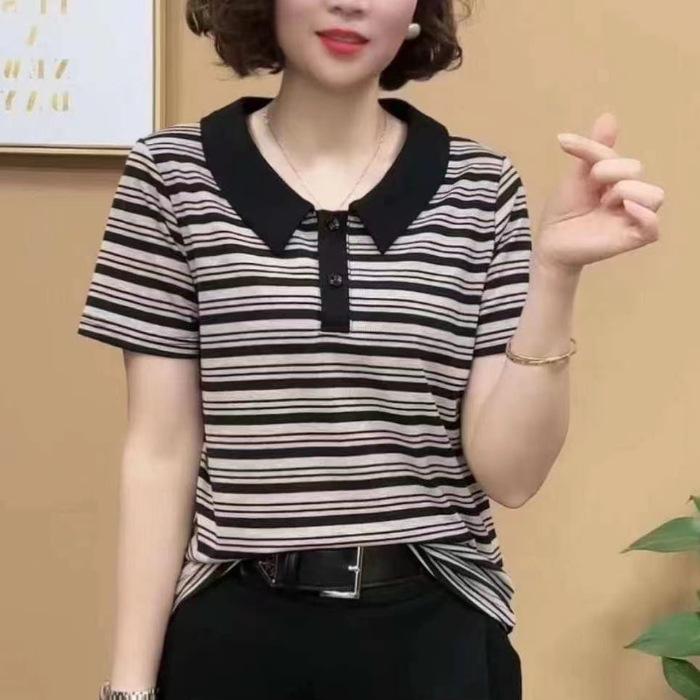 Mom's Short-sleeved T-shirt In Summer New Casual Top Middle-aged Women's Fashionable Age-reducing Slimming Base Shirt for Women