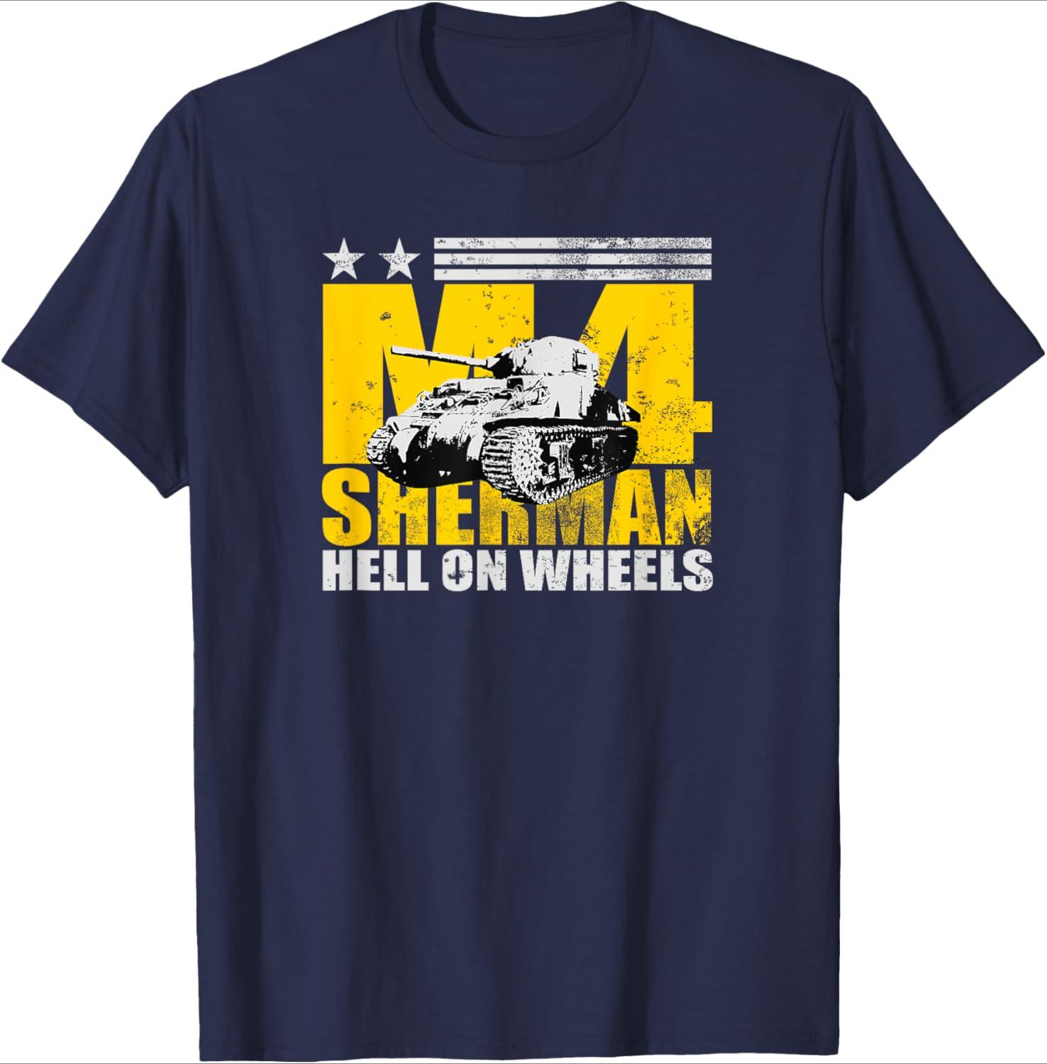 

WW2 Tank M4 Sherman design100 cotton summer casual Oneck short sleeve printed mens Tshirt 4XL