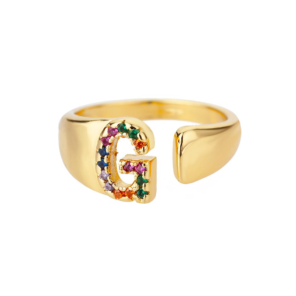 Rainbow Zircon Letter Rings For Women Mote Chunky Bred Letter AZ Rustfritt stål Ring Bryllup Boho Smykker Gave 2024