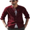 Mens Retro Casual Loose Long Sleeve Stand Collar Solid Shirt