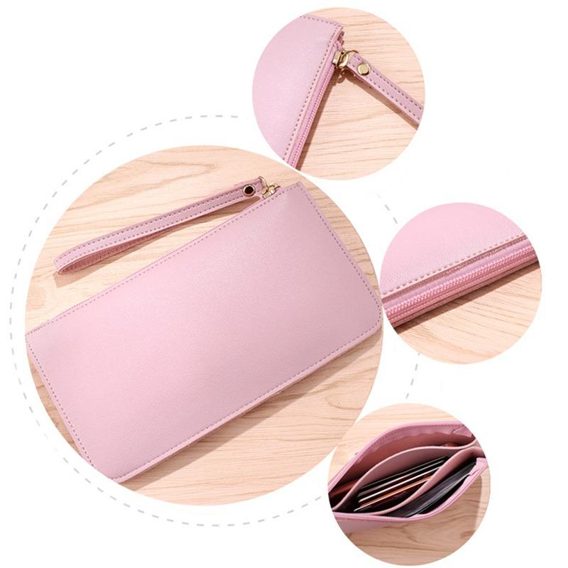 Women Vintage Long Wallet PU Leather Zipper Wallet Soild Color Large Capacity Card Holder Bag
