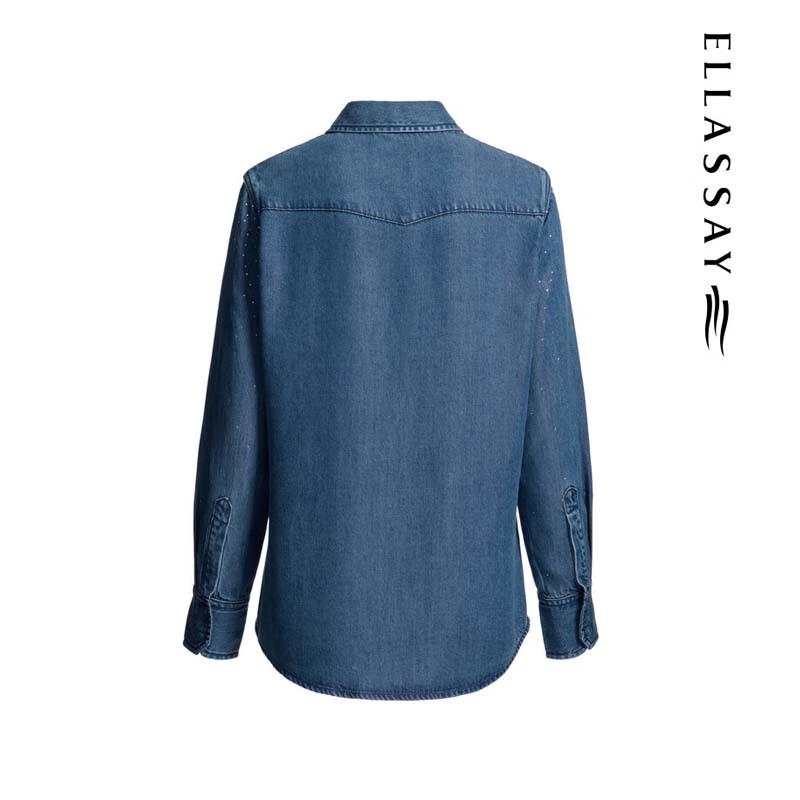 ELLASSAY Women's Lyocell Denim Rhinestone Shirt