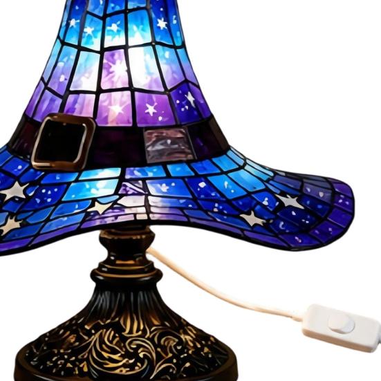 Witch Hat Table Lamp, USB Powered LED Bedside Light, Resin Gothic Night Light for Bedroom, Living Room, Shelf Halloween Decor