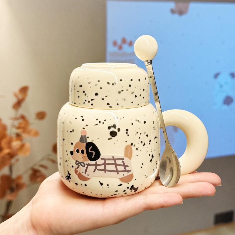 Souvenir Mädchen Niedlicher Keramikbecher mit Deckel Narzisse Welpe Wasserbecher Praktischer Becher Herren Kaffeetasse Geschenk