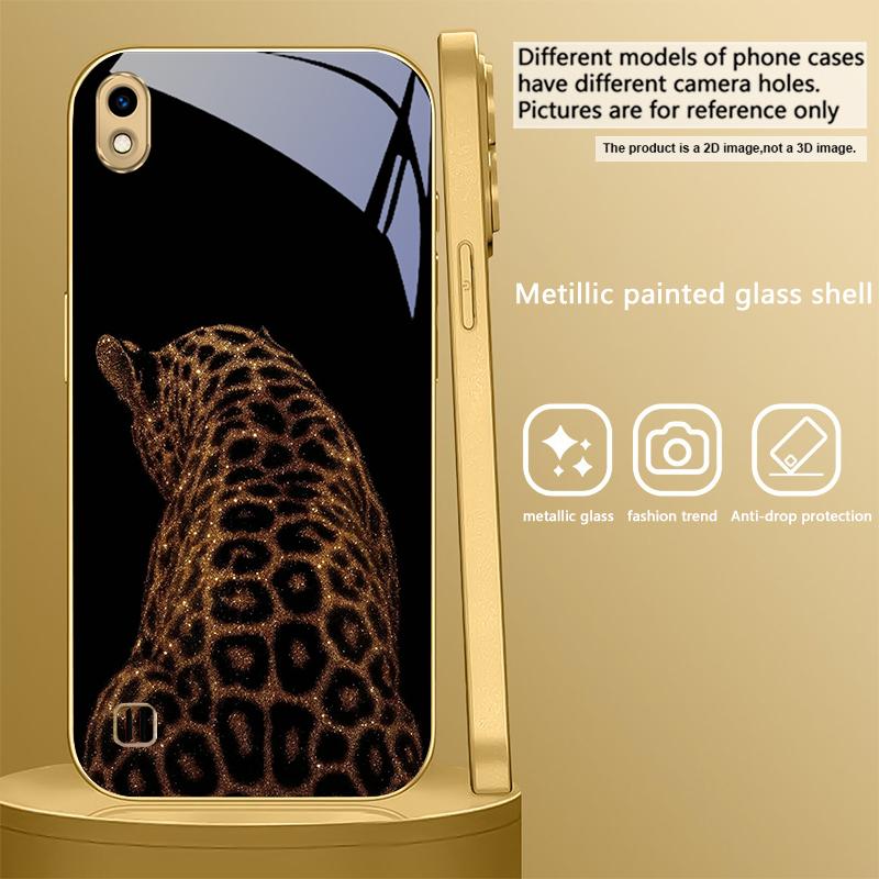 leopard background black For Samsung A 01 52S A04 A05S A10 A12 13 22 23 24 36 42 M02 Note 10 20Ultra 8 9 Golden glass phone case