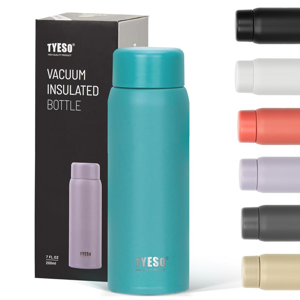 TYESO Thermos Water Bottle 200ml Stainless Steel Bottle Lightweight Slim Thermal Insulated Mug Vacuum Insulated Easy To Carry Light Wide Mouth Coffee