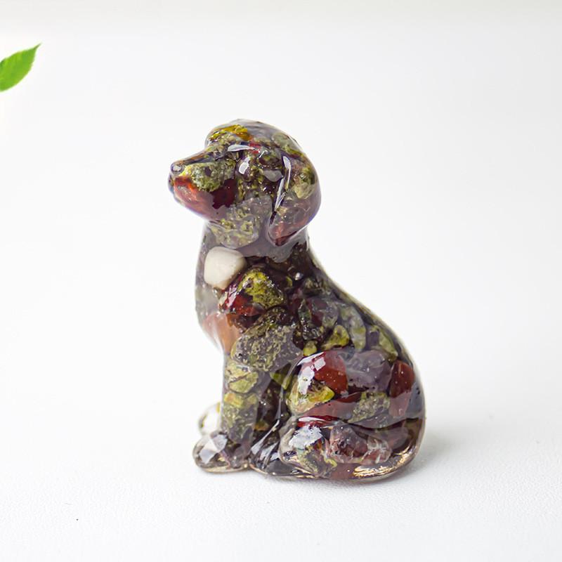 Resin Dog Figurine With Natural Crystal For Office Desk Decor And Home Gift