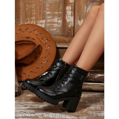 Mode Damen 2025 Neu Herbst Explosiver Britischer Stil Schwarze Motorradstiefel Plateau Stiefeletten Frühling und Herbst Einzelstiefel