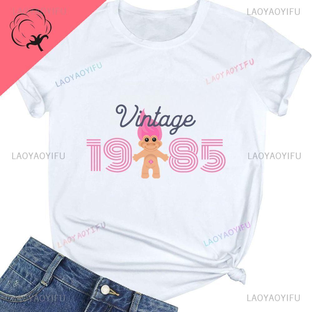An Interesting Vintage 1985 40th Birthday Gift Summer Trend Short-Sleeved Patterned Large-Chested Cotton T-Shirt S