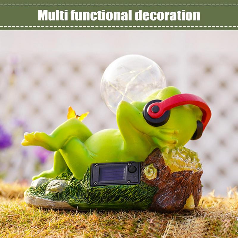 Outdoor Garden Statues Frog Blowing Bubble Solar Garden Statue Outdoor Weatherproof Animal Figurine Decoration Whimsical Night