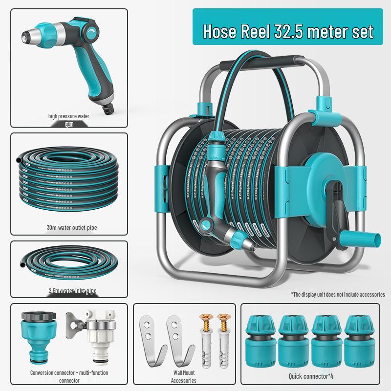 High-Pressure Car Wash Gun with Hose, Anti-Freeze Connector, Storage Rack, and Reel for Garden and Household Use
