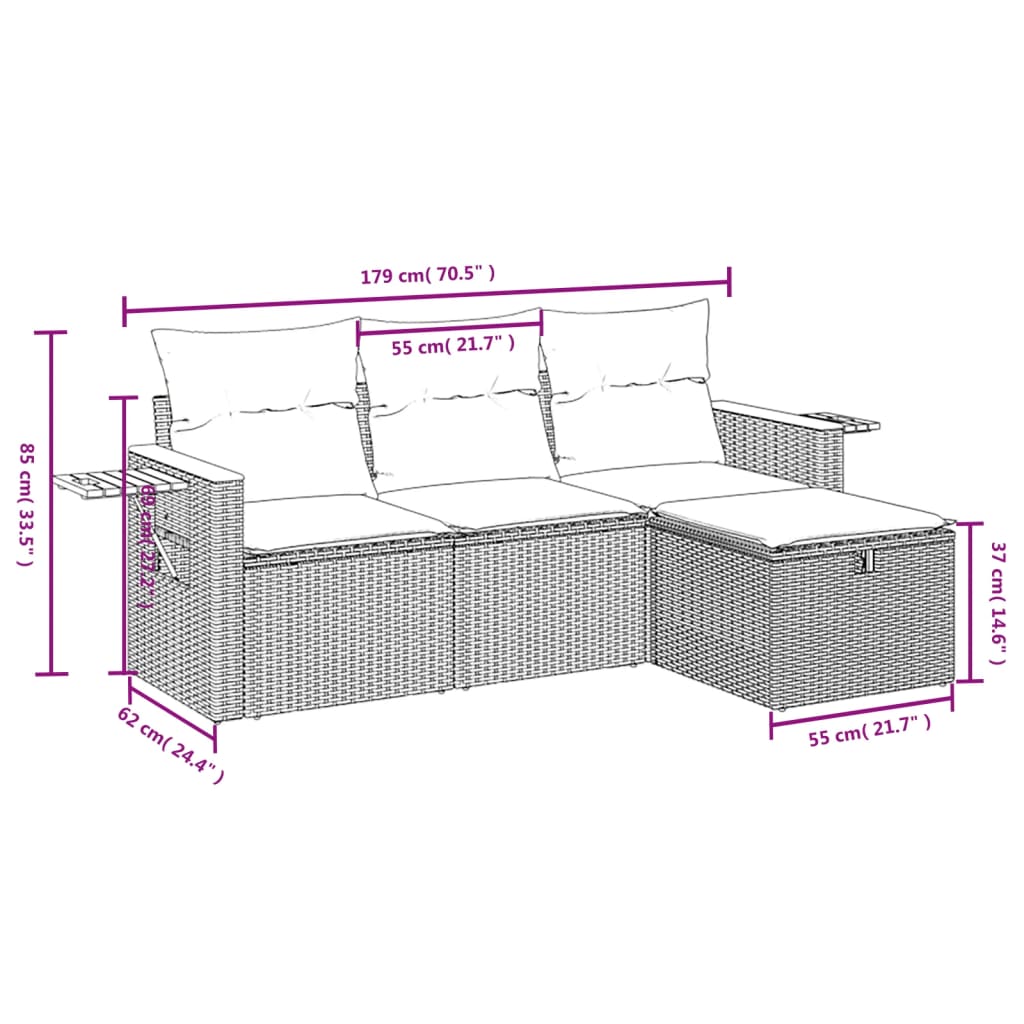 4 Piece Outdoor Sofa Set with Cushions Black Poly Rattan