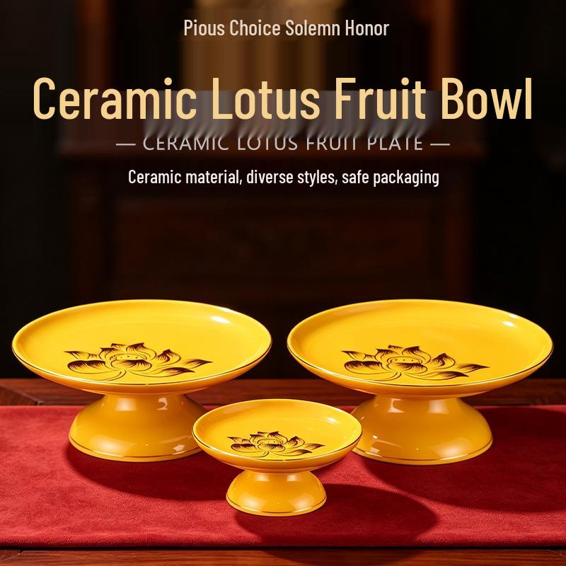 Ceramic Offering Plate – Ideal for Guanyin, Buddha, and God of Wealth. Perfect for home fruit offerings.