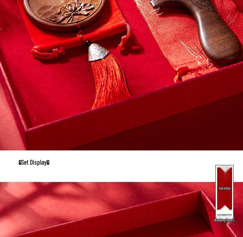 Red Wedding Comb Set for Brides - Elegant Mirror and Hair Combs