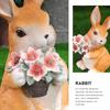 Rabbit Garden Statue with Solar Powered Flower Light Rabbit Figurine Waterproof Rabbit Sculpture for Outdoor Garden Yard Decor