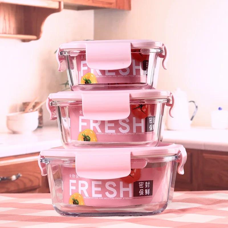 Multi-piece Glass Fresh-keeping Box High Temperature Resistant Lunch Box Microwave Special Glass Bowl Fresh-keeping Bowl With