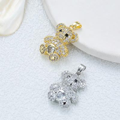 Copper Micro-Inlaid Zircon Bear Pendant Bear Head Pendant Necklace Pendant Style Fashionable Commuter Bear Pendant