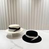 Contrast color Philippine hemp yarn wool top hat elegant British style high-end felt hat jazz hat fashion hat winter new