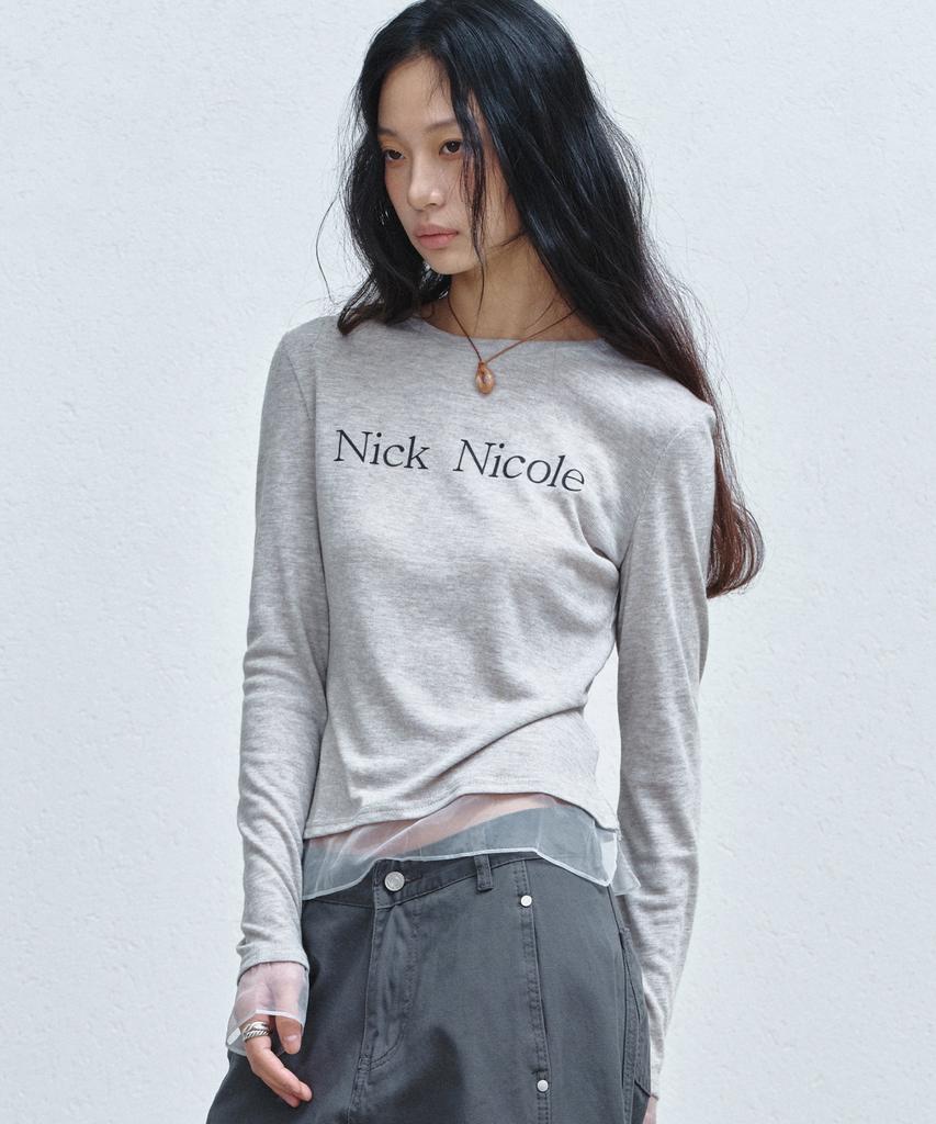Nigaennikol Nicole Sheer Layered Logo Sleeve Top_Gray