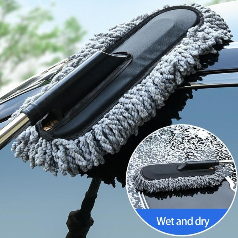 Extendable Handle Brush with Microfiber Duster Long Bristle Scrub Cleaning Mop For Vehicle Cleaning