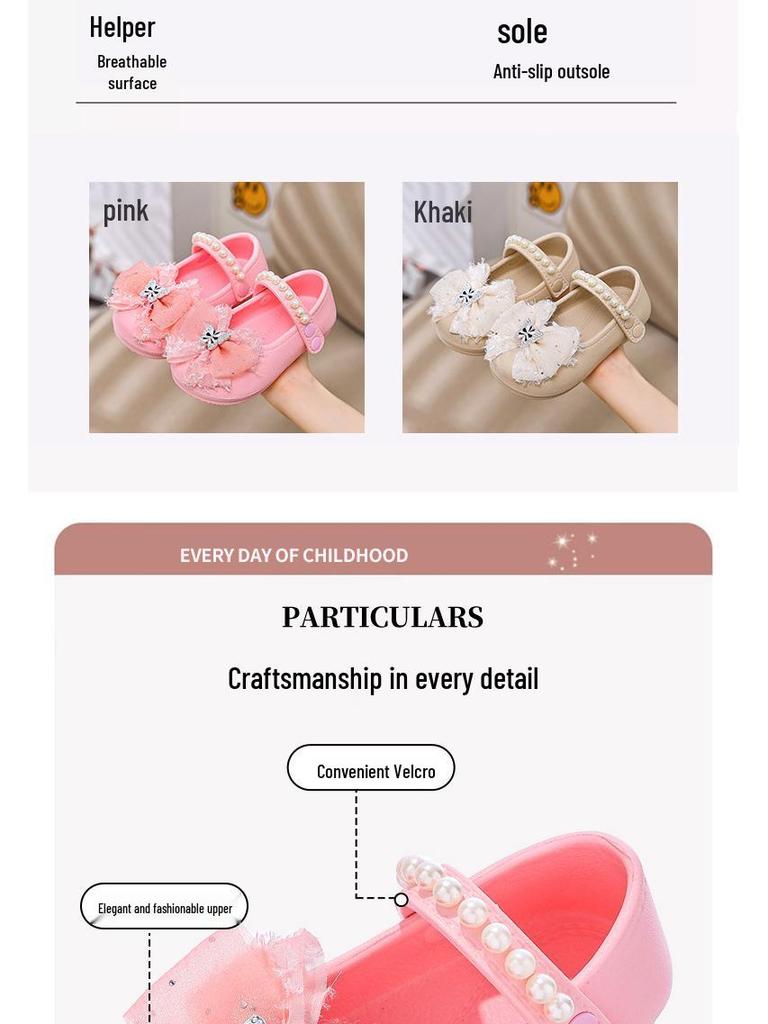 Little Girl Princess Bow Pearl Shoes - Spring/Autumn Soft Sole Sandals with a New Chinese Fragrance Style.
