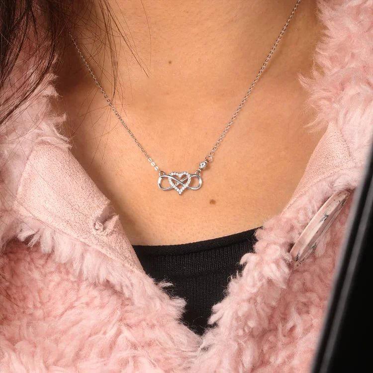 S925 Sterling Silver Heart Infinity Zircon Necklace - Simple European Clavicle Chain for Women